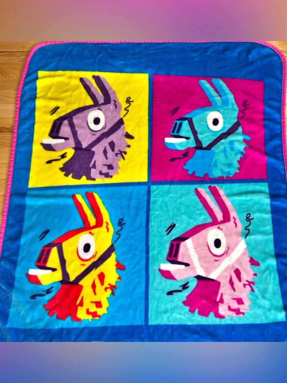 Fortnite Loot Llama Silky Soft Throw Blanket Kids Blue Pink Pop Art